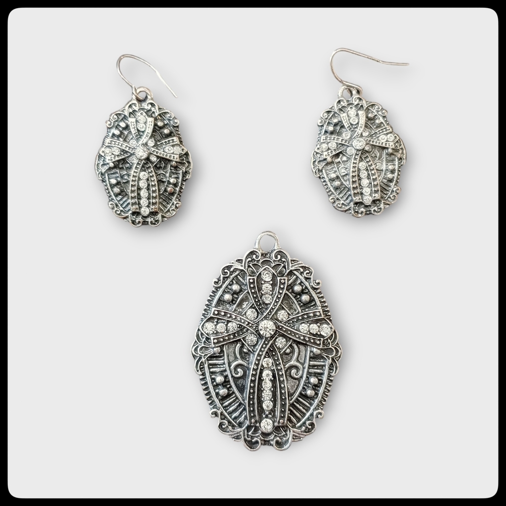 Cross Pendant and Earrings Set